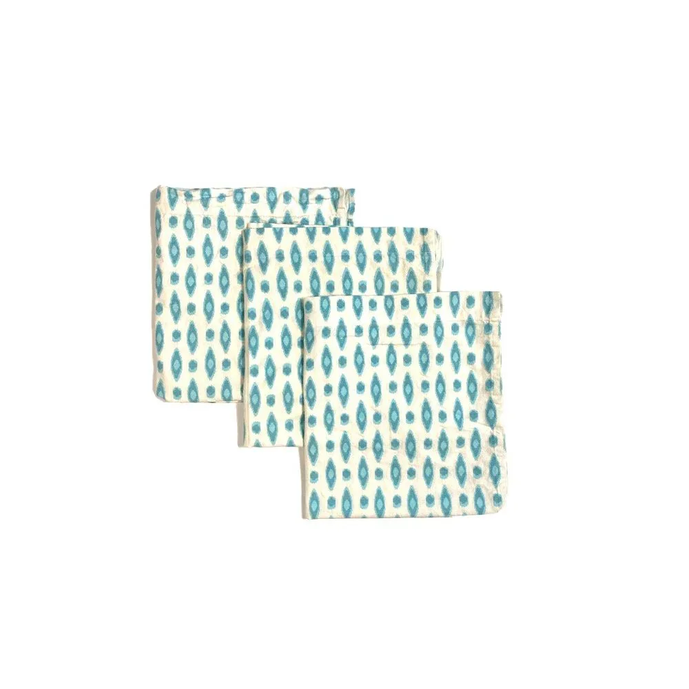 Set 3 Custom Made Curtains Canvas Drapes Blue Gabbeh Ikat Print Short Valances